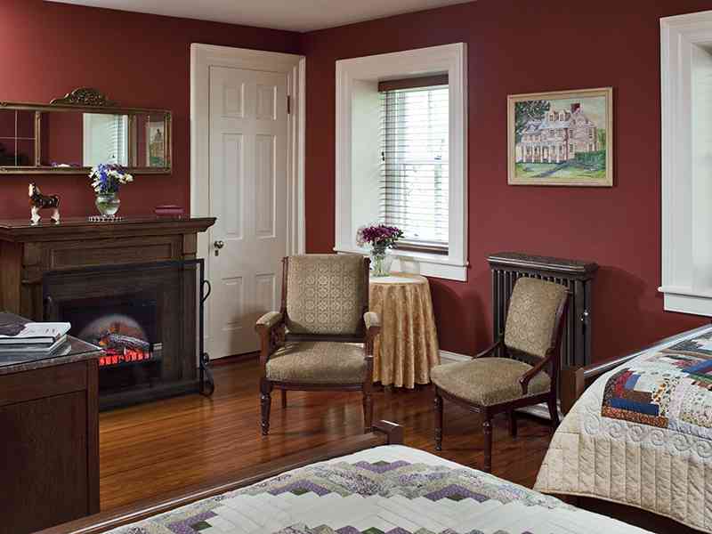 Boy's room at Speedwell Forge B&B. Fireplace 2 beds, private bathroom